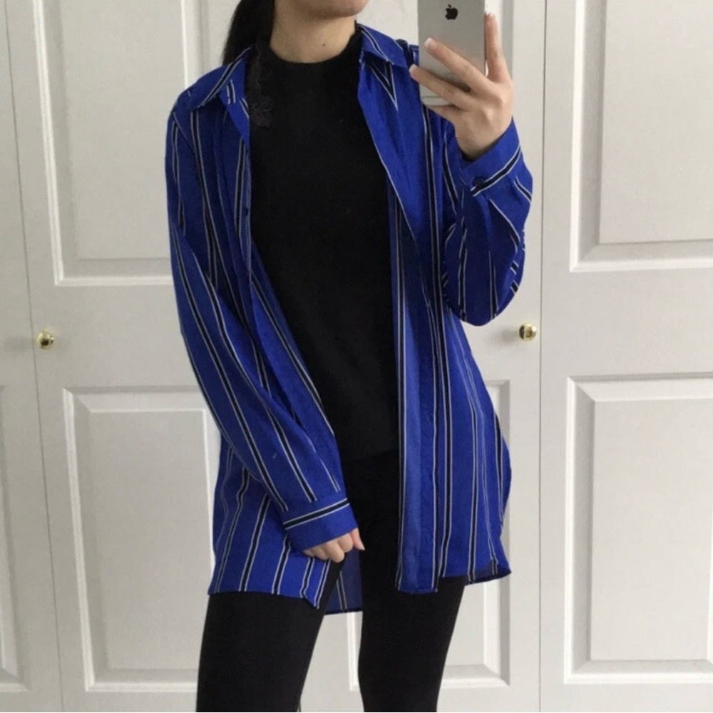 Como Vintage Royal Blue Striped Button Down Shirt